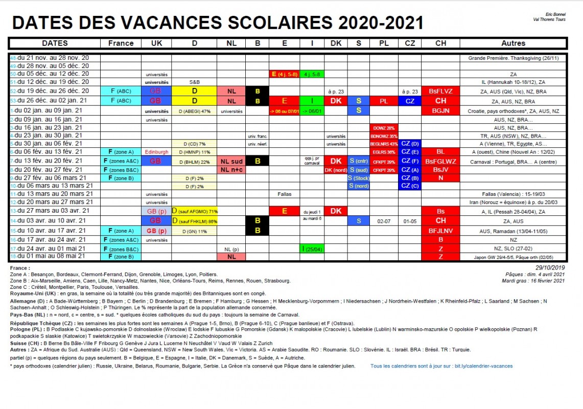 Calendrier Vacances Scolaires Européennes 2021 Calendar of school holidays with Val Thorens Immobilier
